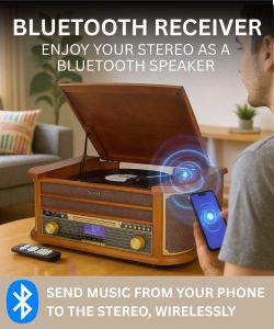 Denver 9-in-1 Retro Record Player – Bluetooth, CD, FM, USB, Vinyl