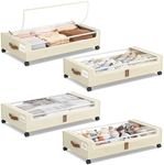 Yecaye 4 Pack Under Bed Storage with Wheels, Under Bed Storage Containers with Lids, Large Under Bed Rolling Storage with Clear Window & Label, Rolling Drawers for Clothes, Blankets, Books
