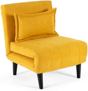 More4Homes HARPER FOLDING CLIC CLAC SOFA BED FABRIC LIVING ROOM LOUNGE CHAIR BED (Mustard, 1 Seater)