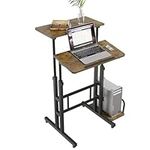 Dripex Sit-Stand Desk Height-Adjustable Computer Desk Rolling Mobile Office Writing Table Riser Standing Workstation with Wheels for Home Office L60xW60xH68-115cm