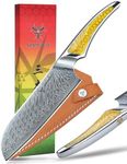 SANMUZUO 7 inch Santoku Knife, Japanese VG-10 Damascus Steel Chef Knife, Ultra Sharp Kitchen Knife with Full-tang Handle in Yellow Resin, LA-S9 Series
