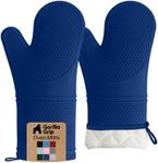 GORILLA GRIP BPA-Free Soft Silicone Oven Mitts, 14.5x8.3, Heat Resistant and Waterproof Cooking Gloves, Thick Cotton Lining, Flexible Gripping for Baking Grilling, Kitchen Potholders Set of 2, Blue