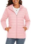 TAVCASEN Womens Quilted Jacket Windbreaker Down Jacket Lightweight Hooded Jackets with Pockets Winter Warm Coat,Pink,M