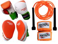 Prospo Patriotic Combo 4 in 1 (Curved Focus Pad/Glove 12oz / Hand Wrap 180 Inch/Rope)/Punching Mitts for Boxing/MMA/Muay Thai/Kickboxing/Karate/TAEKWANDO Combo