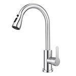 Kitchen Tap with Pull Out Spray,High Arc Single Lever Pull Down Swivel Spout Sink Mixer Tap with Hoses,Stainless Steel Kitchen Faucet,1/2"Female for UK Standard Fittings