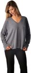 Cashmere Boutique 100% Pure Cashmere Pullover Boyfriend V Neck Sweaters for Women – Loose Fit, Long Sleeve and Classic Style, Medium Gray, Medium