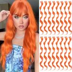 TOFAFA 16 PCS Colored Hair Extensions Curly Wavy Clip in Synthetic Hairpiece Streak for Girls Women Kid, Multi-colors Party Highlights (Orange)