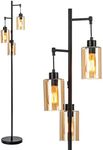 COSTWAY Industrial Floor Lamp, 3-Light Glass Lampshade Standing Lamps with Foot Switch, Tall Tree Floor Lighting for Living Dining Room Bedroom Office, Bulbs Not Included