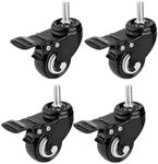 Heavy Duty Castor Wheels | 4-Pack, Swivel with M10 Bolt Caster Wheels with Brakes, Noiseless PU Castors | 2" 50MM Casters for Furniture, Workbench, Trolley (4PCS BRAKE)