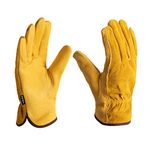 FZTEY Yard Gardening Safety Work Protective Leather Gloves Men & Women 10(X-Large, Yellow)