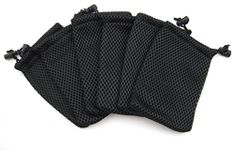 ALL in ONE 6pcs Nylon Mesh Drawstring Bag Pouches for Mini Stuff Cellphone Mp3 9x14cm (3.5x5.5 Inch) (Black)