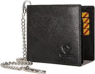 HUMERPAUL Mens Wallet with Chain Genuine Leather Purse RFID Blocking Bifold Wallet with ID Window Card Slots, Black