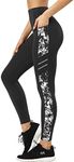 Yvette Printed Workout Leggings for Women High Waisted Yoga Pants with 2 Pockets Non See-Through Tummy Control, White Printed, 4XL