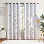 White Gold Star Blackout Curtains for Bedroom, 100% True Blackout Curtain Panels for Kids Boys Girls Room Thermal Insulated Metallic Star Printed Curtains for Nursery Grommets Top 50x84 2 Panels