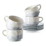 DOWAN Espresso Cups Set of 4, 120ml Stoneware Coffee Cups Mugs Set, Stackable Cappuccino Cups with Saucers for Doppio, Lungo, Latte White, Thick Wall, Break Resistant, Dishwasher & Microwave Safe