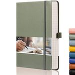 EMSHOI A5 Notebook - 21.4 x 14.5 cm Lined Journal with 256 Numbered Pages, 120gsm Thick Paper, Sticky Notes, 8 Perforated Sheets, Hardback Vegan Leather Notepad for Women Men Writing - Green