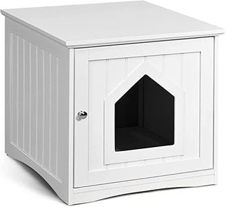 Costway Cat Litter Box Enclosure, Covered Enclosed Kitty Litter Box Square, Small Litter Box Furniture Hidden, Cat Litter Cabinet Bench Washroom, Litter Box Hideaway Low Entry