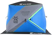 CLAM X400 8 x 8 Foot Portable Pop-Up Outdoor Ice Fishing Shelter 4 Sided Thermal Hub Shelter Tent with Anchors and Carry Bag, Blue