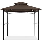 COOSHADE 8'x 5' Grill Gazebo Double Tiered Outdoor BBQ Gazebo Canopy with LED Light (Brown)