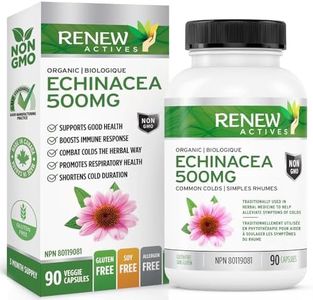 RENEW ACTIVES ORGANIC ECHINACEA (10:1 RATIO) - High Potency Herbal Supplement to Relieve Symptoms & Shorten Duration of Upper Respiratory Conditions, Non-GMO, Easy-to-Swallow - 90 Capsules - Made in Canada