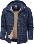 Flygo Men's Flannel Jacket Loose Plaid Sherpa Lined Flannel Shirt Snap Button Warm Winter Jackets Pockets(02HoodedDarkBlue-M)