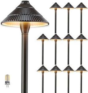Gardenreet Low Voltage Pathway Lights 12V, LED Landscape Path Lights Outdoor Waterproof, Electric Walkway Lights, Textured Hat Bronze ETL Garden Decorations with 3W 270LM 2700K G4 Bulb 12 Pack