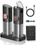 FORLIM Gravity Electric Salt and Pepper Grinder Set, Upgraded Large Capacity, USB Rechargeable Automatic One Hand Operated, Adjustable Coarseness, Auto Dust Lid, LED Light, 2 Pack(Black)