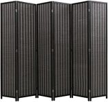 FDW 6 Panel 72 Inch Room Divider Bamboo Folding Privacy Wall Divider Wood Screen for Home Bedroom Living Room, Black