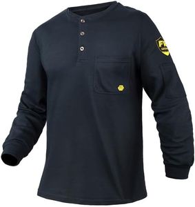 PTAHDUS FR Shirts for Men, 7.1oz Flame Resistant Clothing Long Sleeve FRC Shirts, NPFA2112 100% Cotton Fire Retardant Clothes(Navy Blue,Medium)