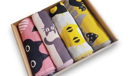 SEOULIAN 4-Pack 100% Cotton Cat Tea Towels – Soft, Absorbent Kitchen Towels with Hanging Loop, Pink and Yellow Design – Perfect for Cat Lovers and Home Decor