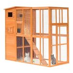 InTheMarket Cat Camp with a large run, fully enclosed, multi-tier house, solid construction, asphalt roof | 190 * 84 * 175cm / 6ft 3in * 2ft 9in * 5ft 9in | 1 Year Warranty