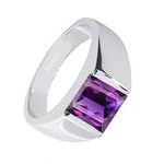 Suruchi Gems & Jewels Sterling Silver Amethyst/Kathela Astrological Gemstone/Square Shape 3.25 Ratti or 3 Carat 925 Bis Hallmark Ring for Men & Women