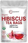 Micro Ingredients Organic Hibiscus Tea Bags, 200 Count | Premium Source for Herbal Tea | Eco-Friendly Hemp Paper Tea Bags | Caffeine Free, Non-GMO, No Sugar