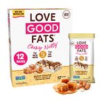 Love Good Fats Keto Protein Snack Bars - Chewy Nutty Salted Caramel with Almonds and White Chocolate - 13g Good Fats, 8g Protein, 4g Net Carbs, 1g Sugar, Gluten-Free, Non GMO, 12 Pack