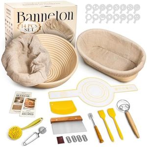 Banneton Bread Proofing Basket Set: 9" Round & 10" Oval Banneton Basket, Sourdough Bread Baking Supplies with Bread Lame, Dough Whisk, Dough Scraper, Bread Sling Complete Bread Making Kit