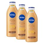 NIVEA Q10 Firming Plus Radiance Gradual Tan (400 ml), Firming Cream with Q10, Supports Gradual Tan, Tanning Moisturiser for a Sun-Kissed Radiant Glow (Pack of 3)