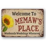 Tin Sign Retro Vintage Metal Sign Welcome to Memaw's Place for Home Memaw Gift