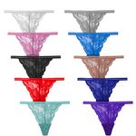 Umiehary 10 Pcs Random Color Hole Blend Sexy Panties Low Rise Breathable Stretch G String T Back Lace Thongs Size Large