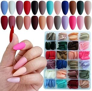 LoveOurHome 576pc Almond Press on Nails Medium Fake Nails Short Stiletto Acrylic Nails Press ons Nail Almond False Nail Tips Full Cover Matte Colored Artificial Fingernails 24 Color for Women Girls