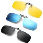 3 PACK, Clip on Flip up Polarized Sunglasses, UV Protection Lens For Prescription Glasses,NEWON Bifocal No frame For men women wayfarer reader sport fishing driving running, Black Blue mirrored Yellow