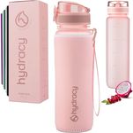 Hydracy Water Bottle with Time Marker - 500 ml 17 Oz BPA Free Water Bottle - Leak Proof & No Sweat Gym Bottle with Fruit Infuser Strainer - Ideal for Fitness or Sports & Outdoors - Rose Gold