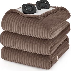 Bedsure Electric Blanket Queen Size - Soft Ribbed Flannel Heated Blanket with Dual Control, Heating with 10 Heat Settings & 10 Time Settings, 8 hrs Timer Auto Shut Off (84x90 inches, Brown)