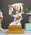 Shri Handicrafts Resin Horse Statue with Rider Handcrafted Decorative Showpiece (White, 13 inches)