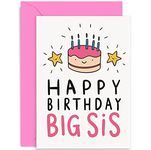 Old English Co. Happy Birthday Card for Big Sister - Cute Birthday Cake Greeting Card for Sis from Little Brother, Sibling - Pink Cake and Candle Birthday Card for Her | Blank Inside with Envelope