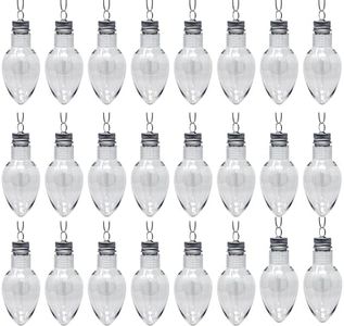 4 Inch Fillable Christmas Ornaments, Light Bulb Ornaments Clear Plastic Fillable, Clear Craft Ornaments, Great for Candy - 24 Pack