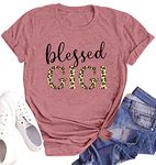 Blessed Gigi Shirts for Grandma T-Shirt Women Leopard Print Graphic Tshirts Tops Mimi Gigi Tees Shirt, Pink2, M