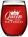 Retirement Gifts for Women – The Queen Has Retired 15 oz Individually Boxed Unique and Funny Stemless Wine Glass Gift for Retirement Parties – Retirement Gifts by Funny Bone Products (QUEEN)