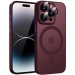 KPPIT for iPhone 14 Pro case Compatible with MagSafe,Translucent Matte Back Camera Lens Full Protection Slim Shockproof Phone Cover,Magnetic Case for iPhone 14 Pro 6.1"-Plum Red