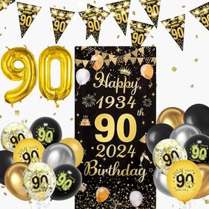 Seutgjie Globos 90 Años Decoracion Cumpleaños Hombres Mujeres Oro Negro Pancarta Feliz Cumpleaños Decoracion De 1934 a 2024