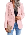 Mina Self 2024 Fall Tweed Blazer Jacket for Women Fashion Casual Open Front Business Elegant Work Suit Top Pocket, 1-pink, Small